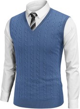 Men's V Neck Slim Fit Sweater Vest Cable Knit Sleeveless Pullover Casual Layerin