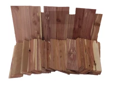 LARGE BOX OF VARIOUS EASTERN RED CEDAR THIN LUMBER BOARDS MAINLY 12" LENGTHS E3