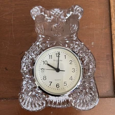WATERFORD CRYSTAL TEDDY BEAR DESK MANTEL CLOCK 6"H * WORKING