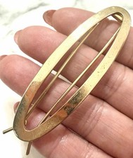 Vintage 70s Gold Tone Oval Barrette Minimalist Hair Clip 3  