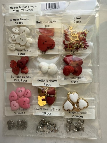 74 Pezzi CUORI Abbellimenti Bottoni Metallo Charms Cherubino Amore Rivetti Bottone - Foto 7 di 8