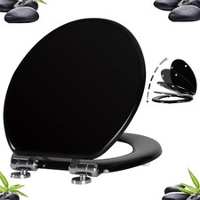 Toilet Seat with Zinc Alloy Hinges Quiet-Close Quick-Release Wood Molded UV L...