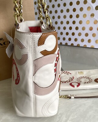 バッグ COACH Madison Whipstitch Tote Bag rare NWT COACH MADISON WHIPSTITCH PARCHMENT TOTE BAG & WRISTLET 22279