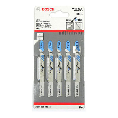 Bosch 5 Pcs Jig Saw Blades T118a 50mm For Metal T Shank