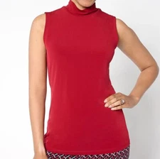 Susan Graver Sleek Essentials Size 1X Dark Cranberry Liquid Knit Mock-Neck Tank