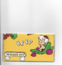 FLINTSTONES CHECKBOOK COVER BAM BAM BEDROCK AVE YELLOW CAR FABRIC 