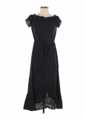 NWT LOFT Women's Off the Shoulder Tie Waist Hi-Low Dress - Black - Size X Small