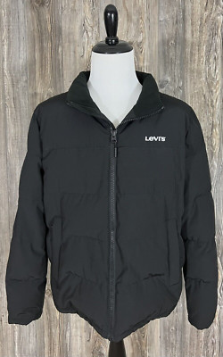 Levi's Hooded Trucker Puffer Jacket Coat Men's XL Full Zip Black Polyester
