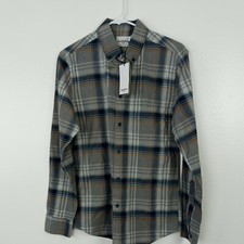 NWT Goodfellow Shirt Gravel Gray Plaid Standard Fit Button Front Mens Small