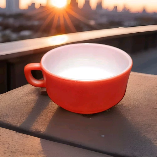 Fire King D Handle Red Stackable Soup Mug Bowl, Anchor Hocking USA