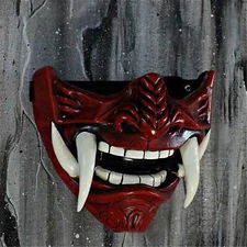 Red Halloween Japanese Prajna Devil Mask Hannya Noh Kabuki Demon Oni Samurai NCc