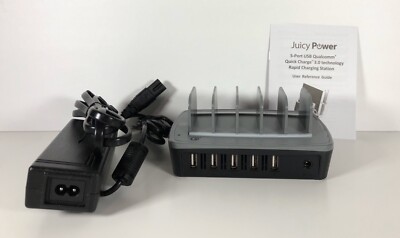Juicy Power 5 Port USB 60W Rapid Charging Station Organizer QC 3.0 Quick Charge 