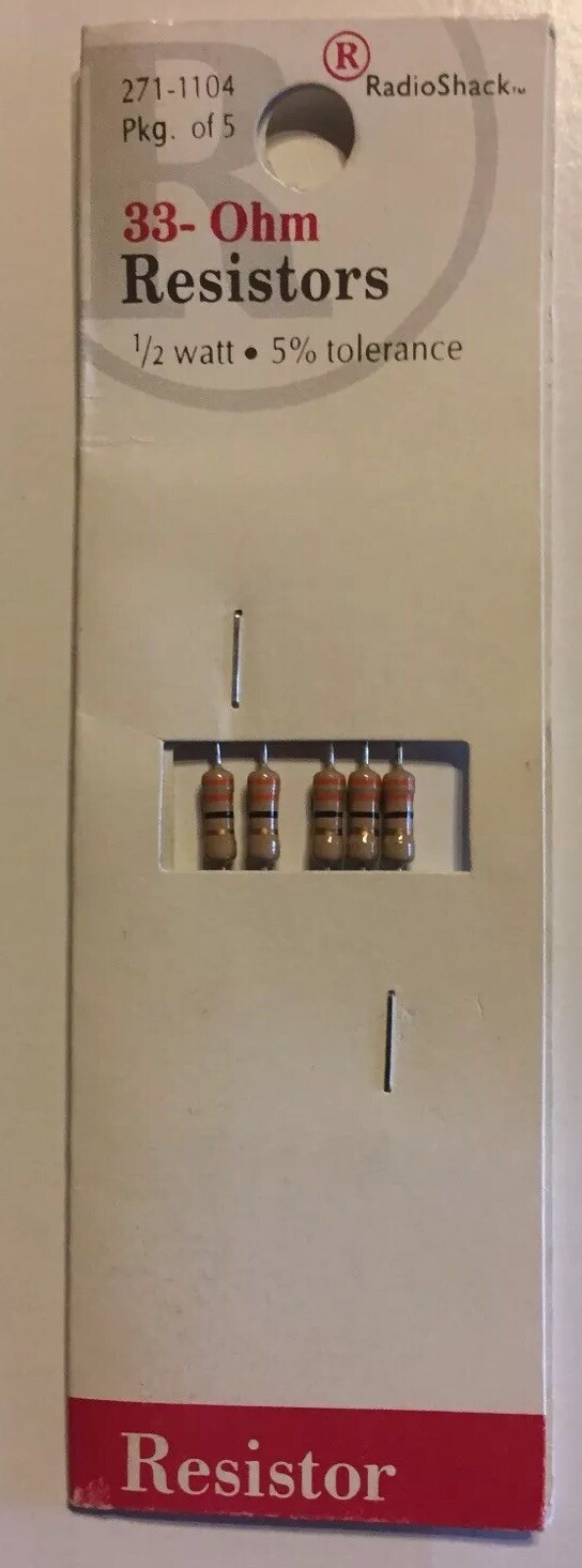 Resistors RadioShack 10Ohm, 22Ohm, 33Ohm, 47Ohm, 1/2 Watt, 5 Tol