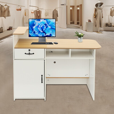 Free Standing Reception Desk Reception Checkout Counter with Drawer & Cabinet