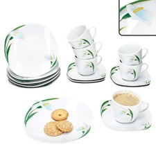 18tlg Kaffeeservice White Calla Porzellan 6 Pers Tasse Untertassen Teller Blumen