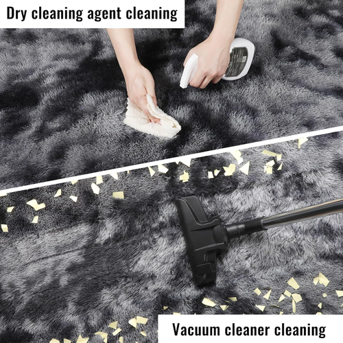 Plush Abstract Shaggy Area Rug 6x9 Feet - Soft Tie-Dyed Grey Fuzzy Carpet - Picture 6 of 6