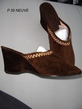 CHAUSSON PANTOUFLE VELOURS MARRON & DORE NEUVE P 39
