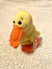 Ty Beanie Babies Quackers The Duck no.4024 Retired, PVC Pellets, w/ Tag Errors