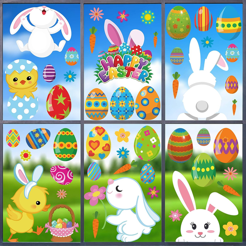 120Pcs Easter Window Clings Stickers for Home Decoration, Easter Egg Large Bunny