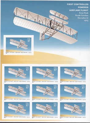 First Flight Wright Bros. Mint Sheet of 10 Stamps, Scott #3783, MNH, Free Ship!