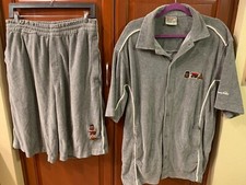 Vintage PLATINUM FUBU Fat Albert Velour Warm Up Top  Shorts Heather Gray SZ MED