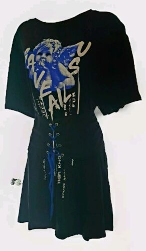 Oversized Graffiti Cherub Angel Wings Goth Lace-Up Corset T-shirt Dress 14-16 - Picture 3 of 7