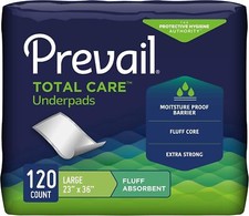 Prevail Disposable Underpads, Fluff Absorbent, 23 x 36 Inch, Case of 120