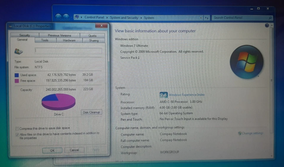Ноутбук/лэптоп COMPAQ Presario CQ57 15,6 дюйма AMD C50 4 ГБ RAM 250 ГБ SSD Windows 7 - Изображение 3 из 4