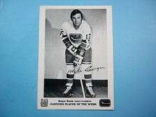1971/72 ROYAL BANK LEO'S LEADERS HOCKEY PHOTO MIKE CORRIGAN SP VANCOUVER CANUCKS