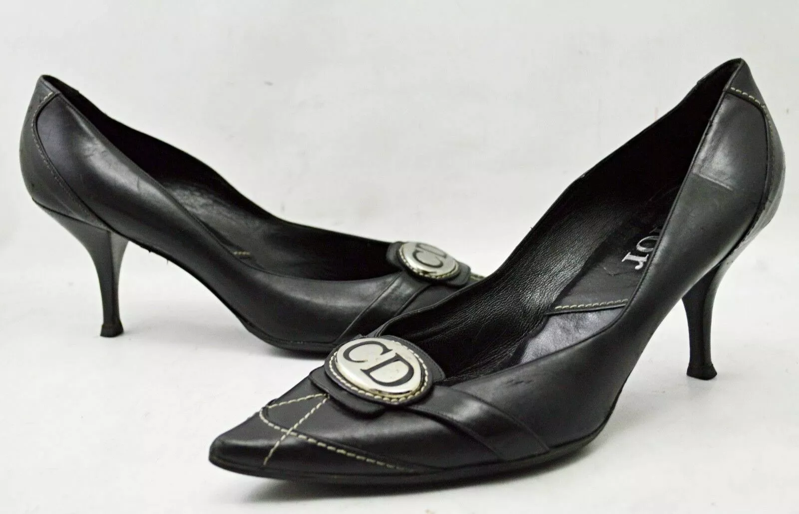 Talons Dior cuir véritable bout pointu métal boucle os