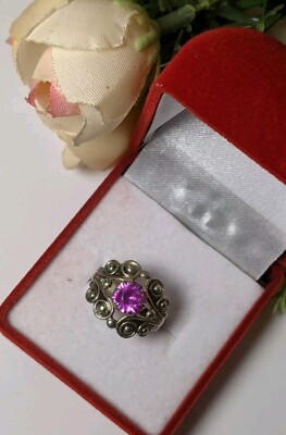 Vlintage USSR Silver Ring, 875, Star, Ruby Corundum, Size 7.5