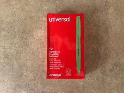 UNIVERSAL 08852 CHISEL TIP POCKET HIGHLIGHTERS FLUORESCENT GREEN DOZEN E3-5