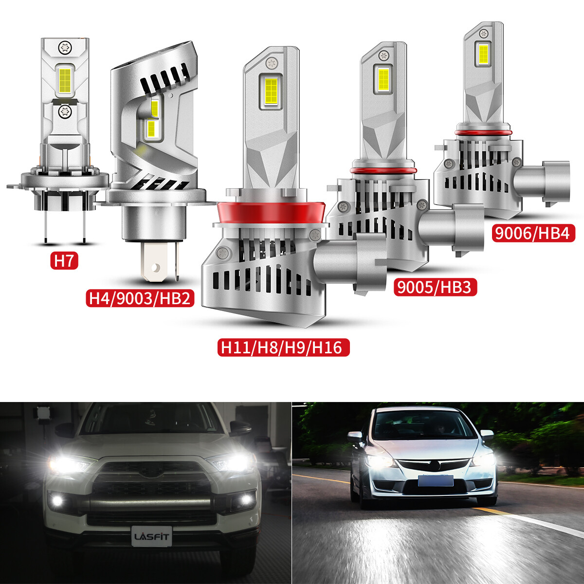 LASFIT 9006 HB4 LED Headlight Bulbs - Low Beam 70W 7000LM Super Bright