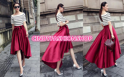 New Women Retro Lady High Waist Skater Evening Party Pleated Long Skirt  Dress