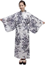 Women's Yukata Robe Japanese Traditional Summer Kimono - Lily White