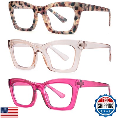 bullabulling 3 pack Oprah style Spring hinge Readers Blue Light Blocking Comp