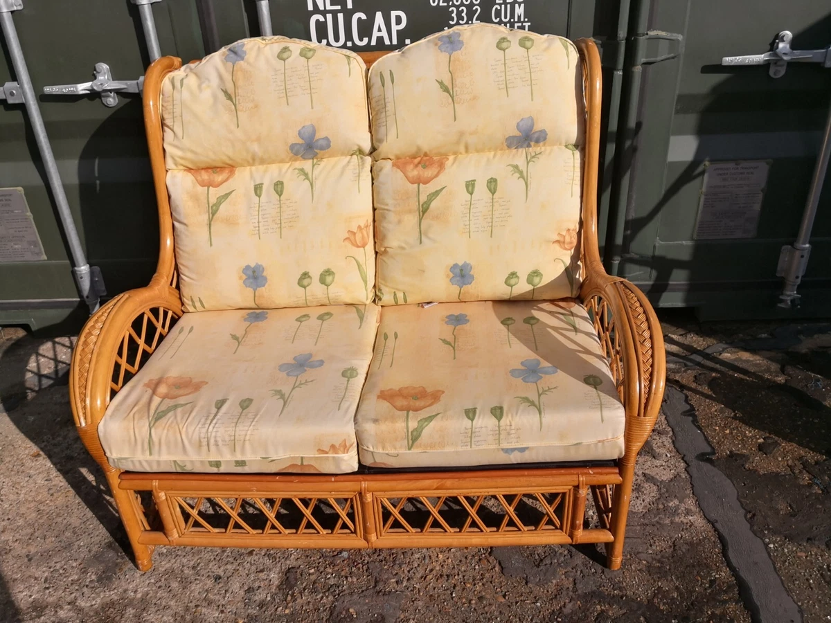 2 Seater Cane Conservatory Sofa Settee Small Stool With