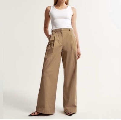 Abercrombie & Fitch Pleated Wide Leg Tailored Trouser Pants Tan Size 26 NEW