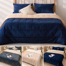 Reversible Milk Fleece Comforter Set 3-Piece Quilted Bedding with 2 Pillowcases