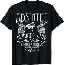 Absinthe France Famous Bar Cool Vintage Skeleton Drinking T-Shirt