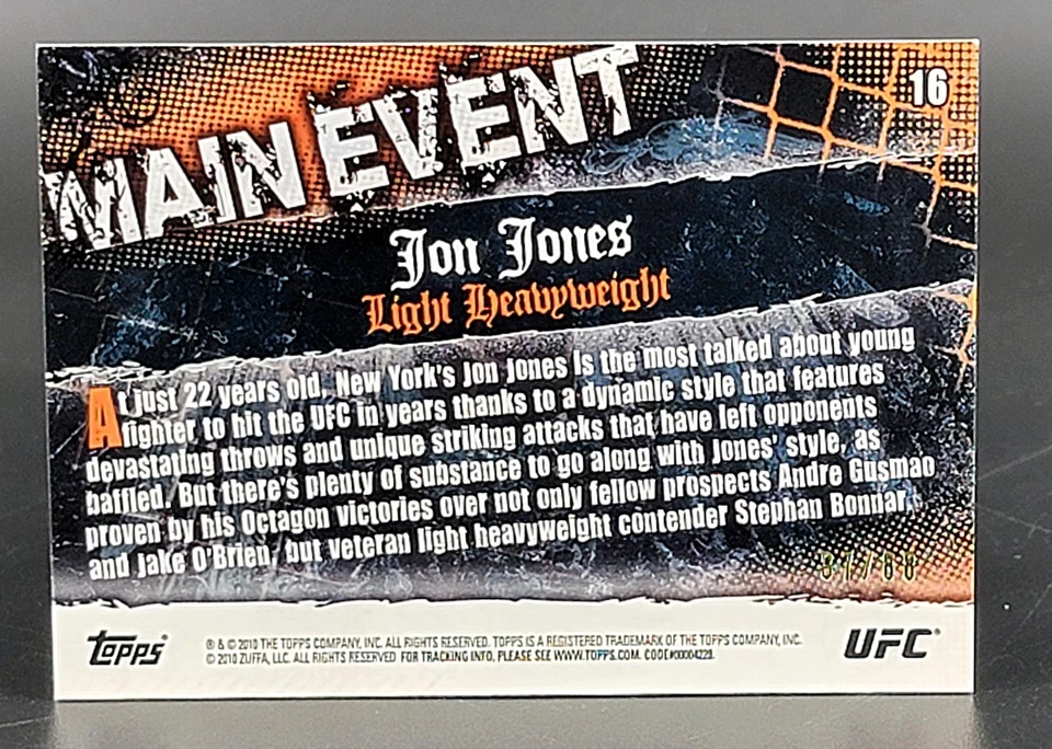 2010 Topps UFC Main Event Bronze #16 Jon Jones 37/88 - Image 2 of 2