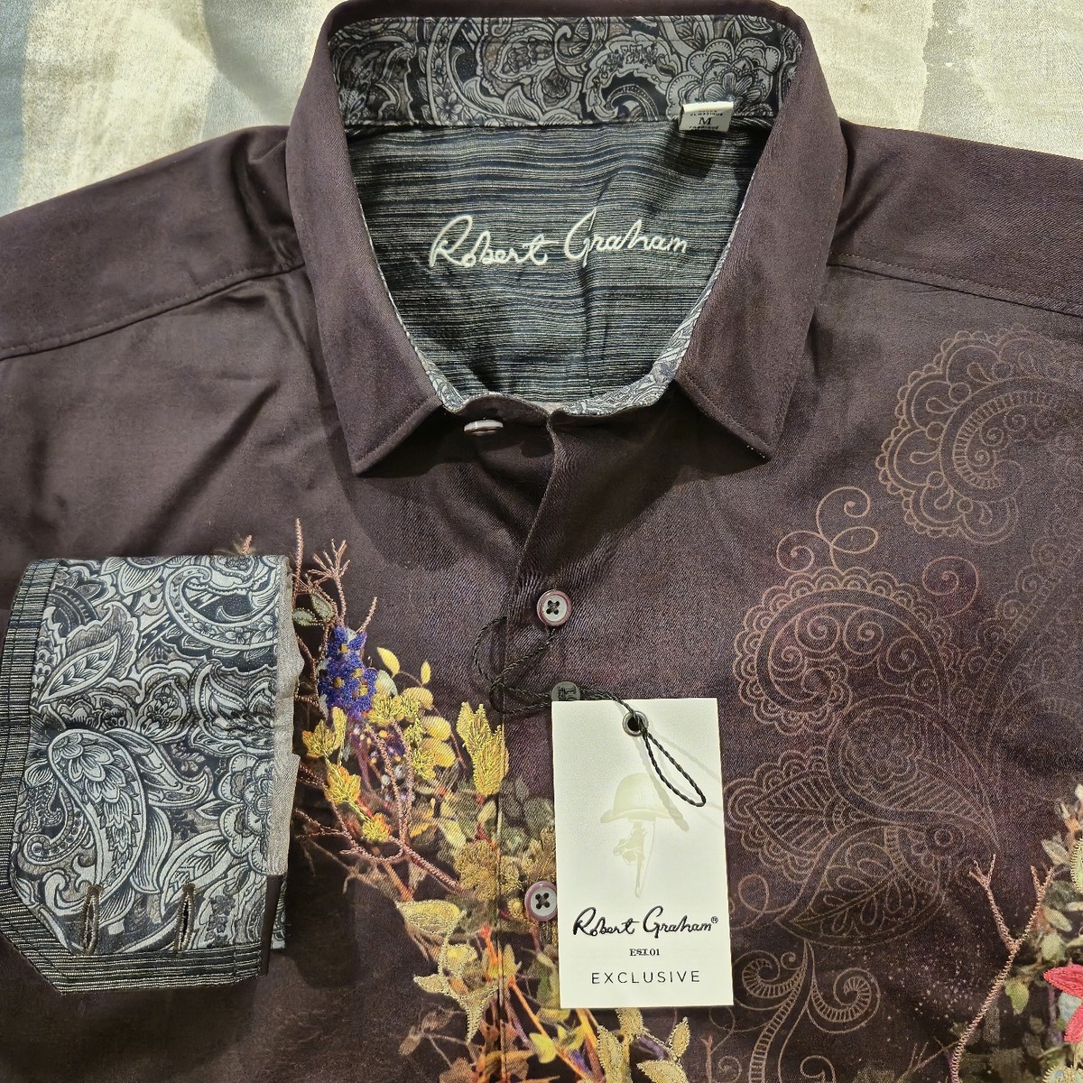 NWT $348 ROBERT GRAHAM AMAIRA 2 EMBROIDERED FRONT EAGLE BERRY COTTON SHIRT M View 4