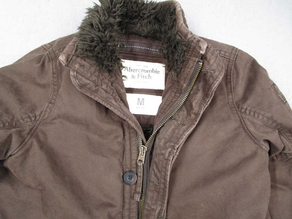 Abercrombie & Fitch Jacket Mens Medium Brown Faux Fur Lined Field Sawtooth - Image 2 of 4