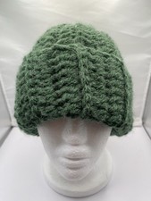 Handmade Crochet Chunky Beanie, Dark Green Color. Unisex, Adult Size Hat.