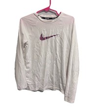 Nike Girls Swim Long Sleeve Rash Guard Swim Shirt White S 8