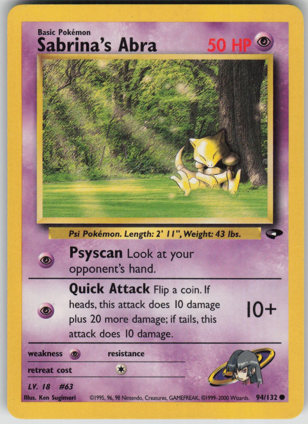 Pokemon TCG Sabrina's Abra (94) Common Gym Challenge 094/132