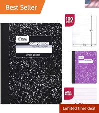 Educational Black Marble Composition Notebook - 100 Wide Ruled Pages, 7.5"x9.75"