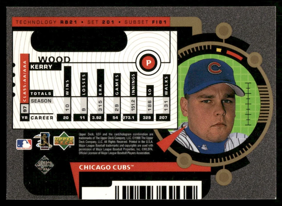 1998 Upper Deck UD3 #201 Kerry Wood Chicago Cubs - Image 2 of 2