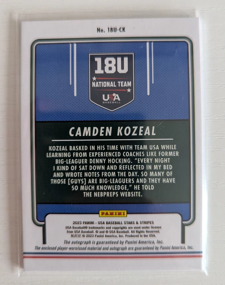 Camden Kozeal 2023 Panini Stars & Stripes Signatures Materials MEM,AU #18U-CK - Image 2 of 2