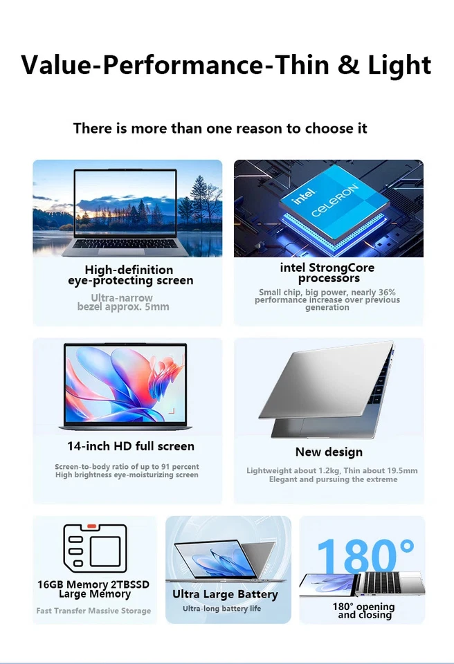 14.1" Ultra Slim Laptop 16GB RAM 2TB SSD Intel N3700 Notebook Gamer 1920*1080... - Image 2 of 4